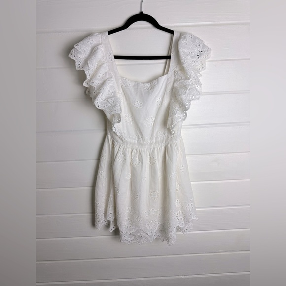 Lulus Absolutely Beautiful White Eyelet Lace Ruffled Skater Mini Dress - Picture 11 of 13
